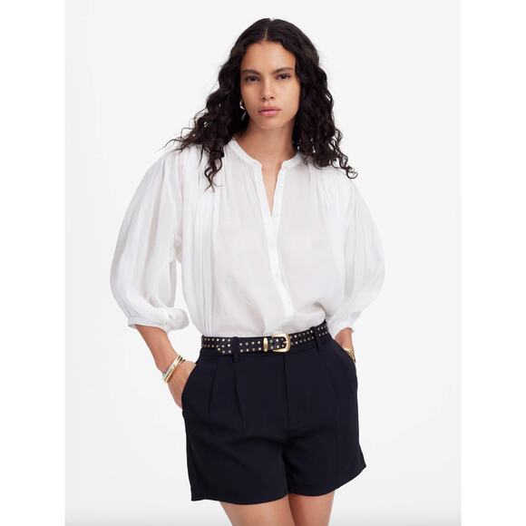 Madewell Easy Pleated Trouser Shorts Crepe Jet Black Relaxed Classic US 4 NWT - Picture 2 of 13